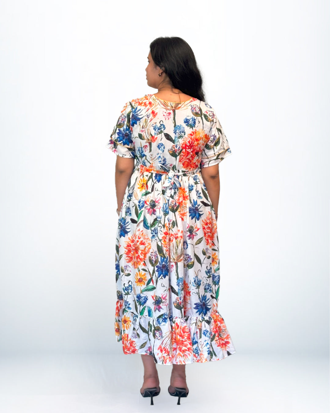 Multicolor Floral Rayon Frock Style Nighty with Ruffle Hem
