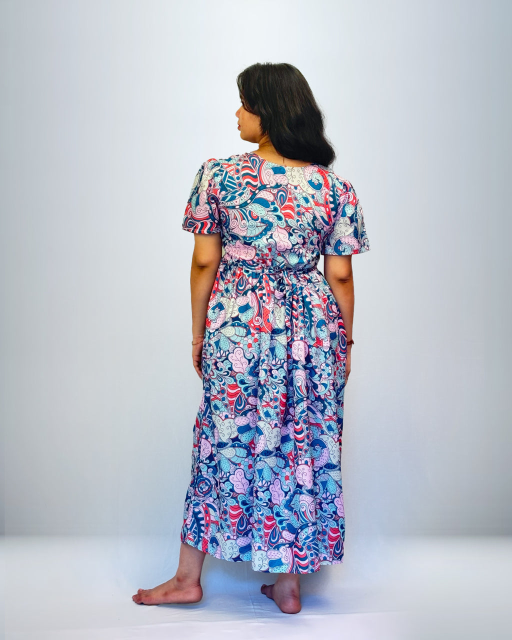 Premium Frock Style Rayo Nighty – Elegant Multicolor Paisley Print