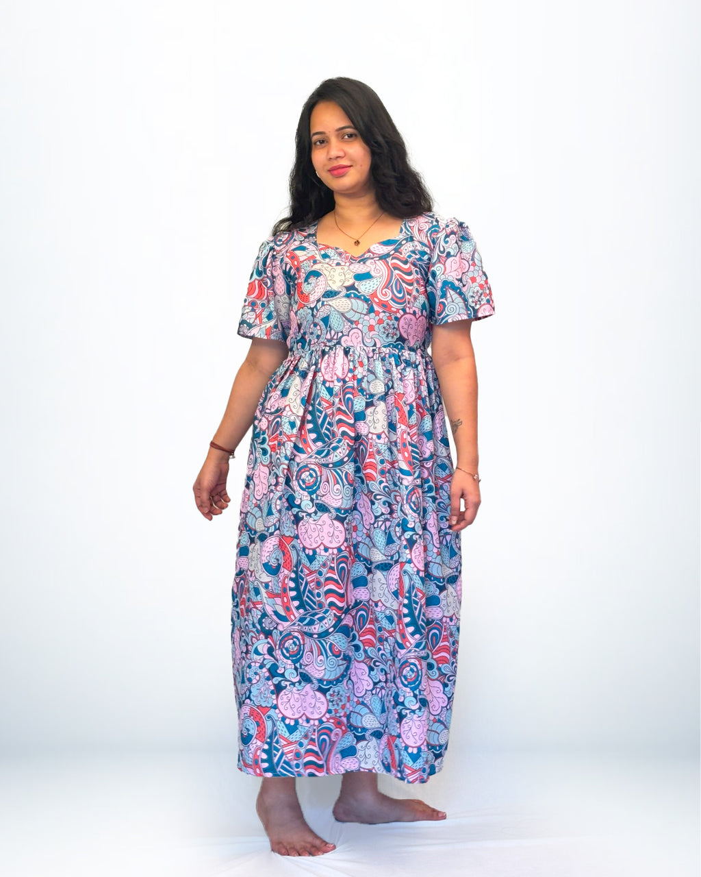Premium Frock Style Rayo Nighty – Elegant Multicolor Paisley Print